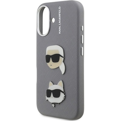 CG Mobile iPhone 16 KARL LAGERFELD GRAINED PU K&CH HEADS силиконов протектор за телефон, удароустойчив 3D, светлосив KLHCP16SPSFDHPG (KLHCP16SPSFDHPG)