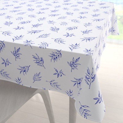 Biante Teflónový štvorcový obrus TF-114 Modré olivové vetvičky na bielom 130x130 cm