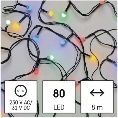 EMOS D5AM02 80 LED cherry řetěz kuličky 8 m venkovní i vnitřní multicolor časovač