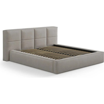 Micadoni Светлосиво двойно легло 160x200 cm тапицирано с място за съхранение с включена подматрачна рамка Simon Darren - Micadoni (Simon Darren LEGEND 3 160)