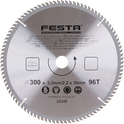 Festa Pilový kotouč s SK plátkem, 300 x 30 mm, 96 zubů, TCT 22345