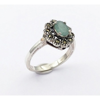 Zlato Minerály Stříbrný prsten smaragd přírodní pravý a markazit ST7740SD