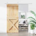 vidaXL Преплъзваща се врата 85 x 210 cm Естествено и бяло (3445190)