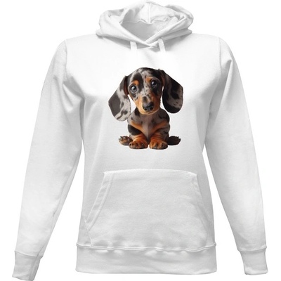 Dámská mikina s kapucí s potiskem Roztomilý merle jezevčík dámské Bílá – Zbozi.Blesk.cz