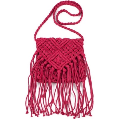 Macramé kabelka přes rameno s třásněmi Růžová