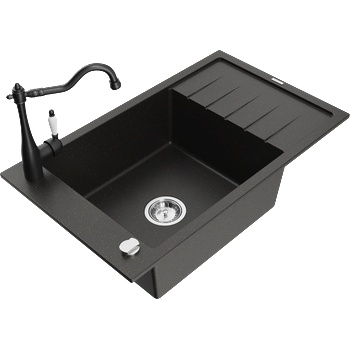 Mexen Elias гранитна мивка с една камера с отцедник и кухненски смесител Carla, черен/златен металик - 6511-75-670700-70 (6511-75-670700-70)