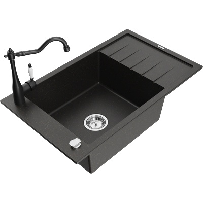 Mexen Elias гранитна мивка с една камера с отцедник и кухненски смесител Carla, черен/златен металик - 6511-75-670700-70 (6511-75-670700-70)