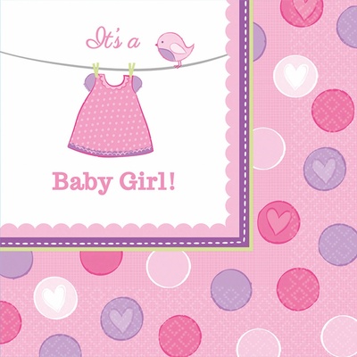Amscan ubrousky Baby Girl 16ks 33x33cm