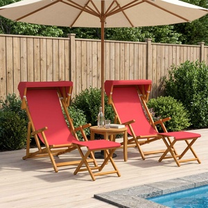 vidaXL Шезлонг 4 pcs 3 позиция Плътно евкалиптово дърво Червено (3407796)