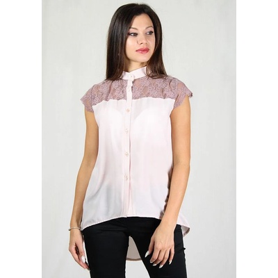 Rumena Дамска риза от шифон с дантела и дантелено ръкавче rumena