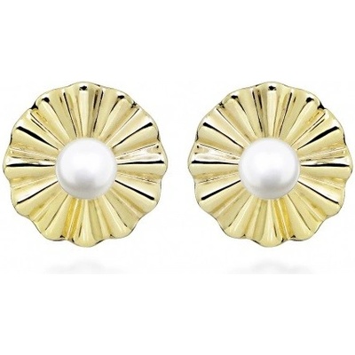 Silver Cat Půvabné pozlacené náušnice s pravou perlou SC520