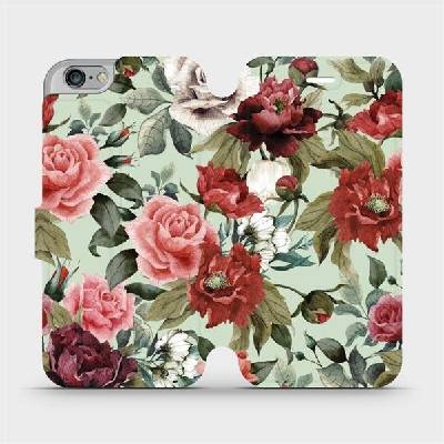 Pouzdro Mobiwear parádní flip Apple iPhone 6 / iPhone 6s - MD06P Růže a květy na světle zeleném pozadí