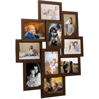 vidaXL Фоторамка колаж за 10 снимки (13х18 см), тъмнокафява, МДФ (332779)