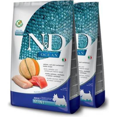 FARMINA N&D кучешка OCEAN (GF) възрастен мини, сьомга, треска и пъпеш 2 x 7 кг