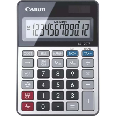 Canon Калкулатор Canon LS-122TS, LCD дисплей, 12 цифрен, изчисляване на данъци, марж на продажната цена и константа, сребристо-черен (LS-122TSDBL)