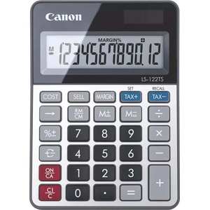Canon Калкулатор Canon LS-122TS, LCD дисплей, 12 цифрен, изчисляване на данъци, марж на продажната цена и константа, сребристо-черен (LS-122TSDBL) Калкулатори
