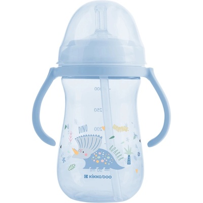 KikkaBoo Чаша със силиконовa сламка Kikkaboo - Dino World, 300 ml, Blue (31302030078)