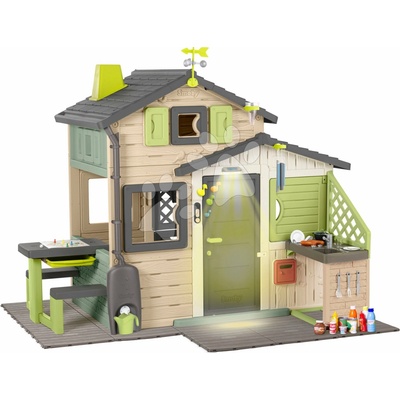 Smoby Domček Priateľov základná zostava v natur farbách Friends House Evo Playhouse Life s meteorologickou sadou s podlahou a lampou