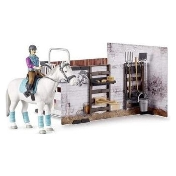 BRUDER 62506 Bworld Stáj pro koně set kůň s jezdcem a doplňky plast 1:16