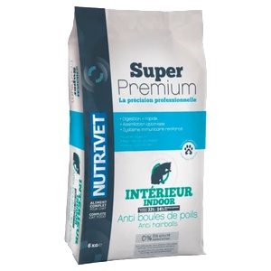 Nutrivet Super Premium Indoor Anti hairballs - храна за котки, за редуциране на космените топки, за всички породи, Франция - 8 кг