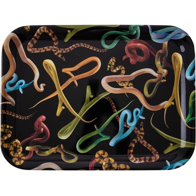 Seletti Servírovací tác Toiletpaper SNAKES 32x43,5 cm černý