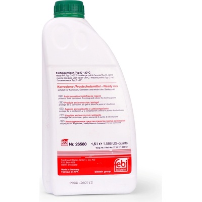 febi bilstein Антифриз готов за употреба febi зелен (-30°c), 1.5л (fe26580)