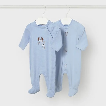 Mayoral Сет 2 гащеризона дълги в небесносин цвят с кученца за новородено момче Mayoral