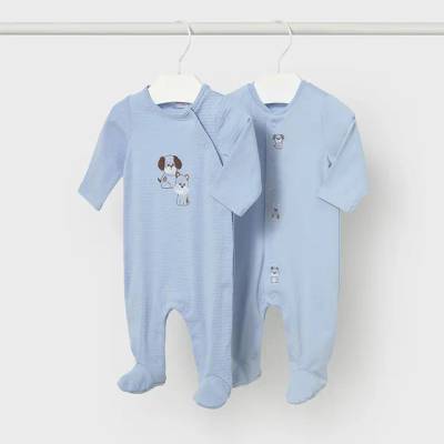 Mayoral Сет 2 гащеризона дълги в небесносин цвят с кученца за новородено момче Mayoral