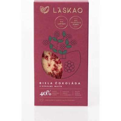 LASKAO Biela čokoláda s kúskami malín 75 g