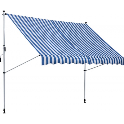 OUTSUNNY Výškově nastavitelná přenosná markýza vhodná na balkon 300 x 150 cm modrobílá