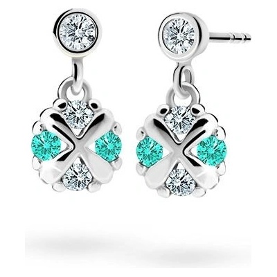 Danfil dětské náušnice C2153 z bílého zlata s kamínky Mint Green zapínání puzeta