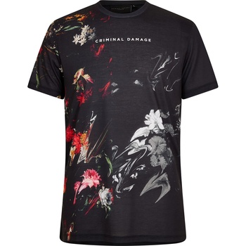 Criminal Damage Мъжка тениска Criminal Damage CriminalDamage Warped Flower Tee Mens - Black