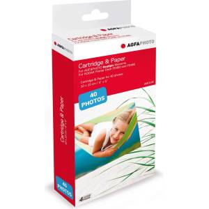 AgfaPhoto Photo - Cartridge and Paper, 40 Photos, Size 10 x 15 cm, AMOC, compatible with AgfaPhoto Photo Realipix Moments and Kodak PD450, PD480, and PD450WIFI 40 White - AMOC40 (AMOC40)