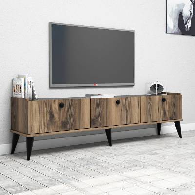 TopMebel Меламиново ТВ мебели Lidya в цвят орех - черен мраморен ефект 180x35x49см