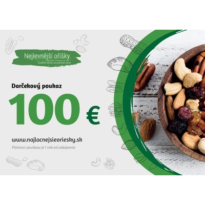 Nejlevnější oříšky Darčeková poukážka v hodnote 100 €