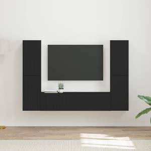 vidaXL Комплект ТВ шкаф 6 бр. Черно Инженерна дървесина (3409106)