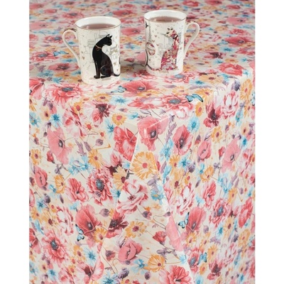 Obrus PVC 5744730, metráž, 20 m x 140 cm, vlčie maky ružové s motýľmi, IMPOL TRADE