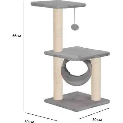 Драскало за коте с две стойки, овал и играчка топче (10802)