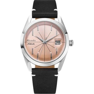 Nivada Grenchen Antarctic Salmon Spider Black leather White Stitching