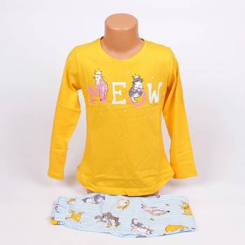 Image 1 of Детска пижама в жълто и райе с котета