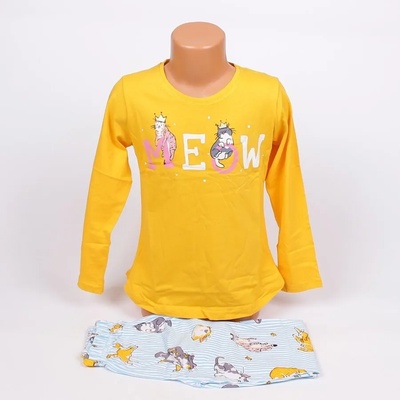 Детска пижама в жълто и райе с котета