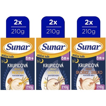 Sunar mléčná krupicová kaše na dobrou noc mix příchutí 6 x 210 g