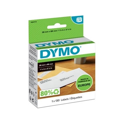 Dymo papierové štítky 89mm x 28mm, biele, adresná, 130 ks, 1983173