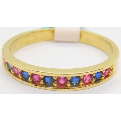 Klenoty Budín dámský zlatý prstýnek se safíry a rubíny HK1074