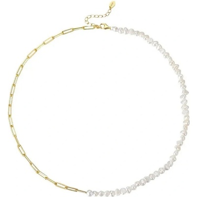 Majya Stříbrný řetízek s perlami pozlacený 11628