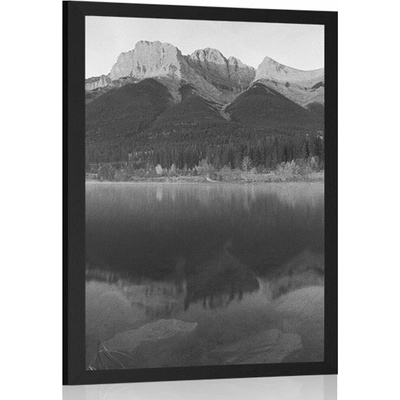 Plagát západ slnka nad Dolomitmi v čiernobielom prevedení