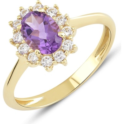 Lillian Vassago Zlatý prsten s ametystem a zirkony LLV22 GR017YA