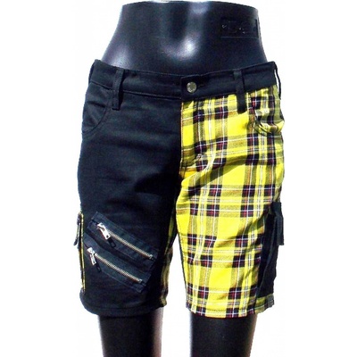 Punk kraťasy kapsáče zipy černá / žluté káro