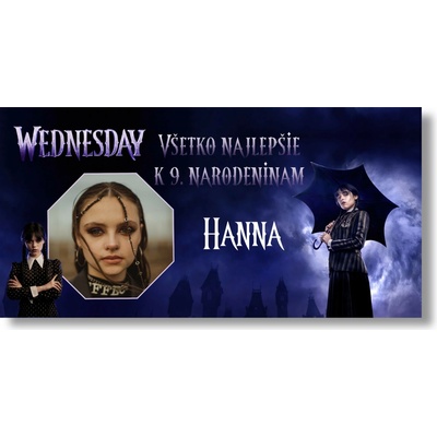 Personal Narodeninový banner s fotkou - Wednesday Rozmer banner: 130 x 65 cm