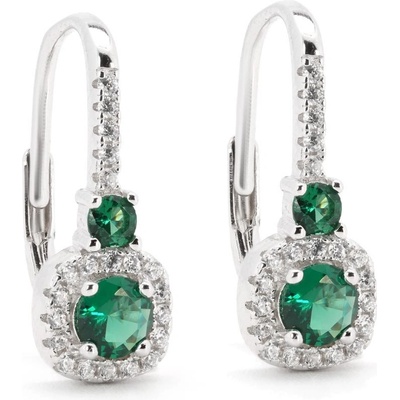Rafity stříbrné náušnice se smaragdem a zirkony E0061KL-0905